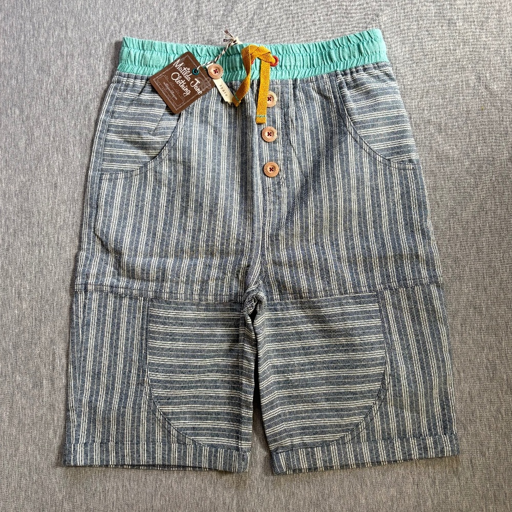 Matilda Jane Girls Button Blue Shorts Size 14 Cotton Linen Blend Elastic Waist